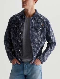 Dart Jacket Diamond Fray Big Black Art Project Classic Trucker MENS TOPS Photo 2