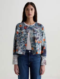 Robyn Jacket Water Flower Collarless Slim Trucker WOMENS TOPS Photo 2
