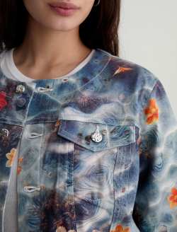 Robyn Jacket Water Flower Collarless Slim Trucker WOMENS TOPS Photo 3