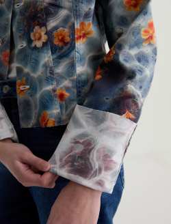 Robyn Jacket Water Flower Collarless Slim Trucker WOMENS TOPS Photo 6