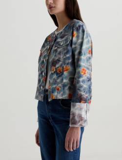 Robyn Jacket Water Flower Collarless Slim Trucker WOMENS TOPS Photo 7