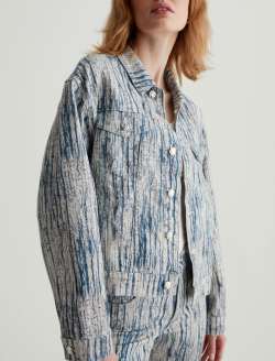Ramie Jacket Stripe Fray Art Project Oversized Trucker Jacket WOMENS TOPS Photo 3