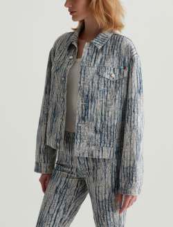 Ramie Jacket Stripe Fray Art Project Oversized Trucker Jacket WOMENS TOPS Photo 7