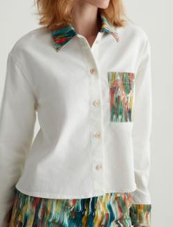 Aubrey Shirt Julien Green Multi/Julien Mix Art Project Relaxed Fit Button Up Crop WOMENS TOPS Photo 3