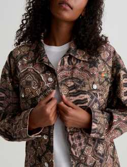 Haylee SUD Jacket Boho Patch Sueded Sateen Oversized Trucker WOMENS TOPS Photo 3
