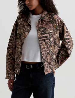 Haylee SUD Jacket Boho Patch Sueded Sateen Oversized Trucker WOMENS TOPS Photo 7
