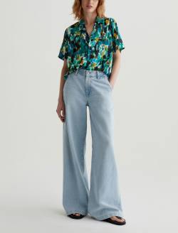 Whitley Camp Shirt Agrippa Mix Blue Multi Boxy Crop Top WOMENS TOPS Photo 5