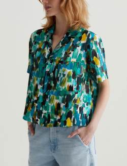 Whitley Camp Shirt Agrippa Mix Blue Multi Boxy Crop Top WOMENS TOPS Photo 7