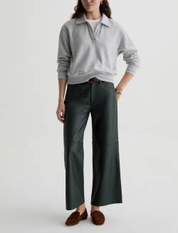 Saige Wide Leg Crop Leather Pant Dark Green Mid-Rise Ankle Fit WOMENS BOTTOMS Photo 2