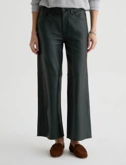 Saige Wide Leg Crop Leather Pant Dark Green Mid-Rise Ankle Fit WOMENS BOTTOMS Photo 3