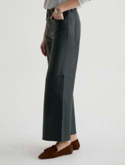 Saige Wide Leg Crop Leather Pant Dark Green Mid-Rise Ankle Fit WOMENS BOTTOMS Photo 6