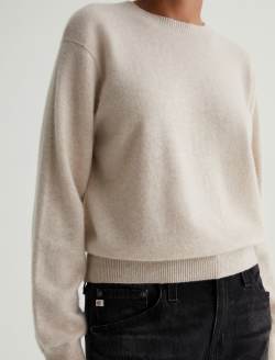 Gemma Crew Wheat Beige Relaxed Crew Neck Cashmere Sweater WOMENS TOPS Photo 3
