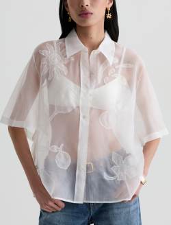 Emma Shirt Tipsy Sun Relaxed Silk Organza Short Sleeve WOMENS TOPS Photo 2