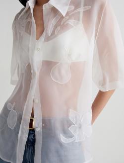 Emma Shirt Tipsy Sun Relaxed Silk Organza Short Sleeve WOMENS TOPS Photo 6