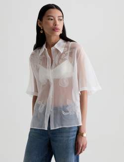 Emma Shirt Tipsy Sun Relaxed Silk Organza Short Sleeve WOMENS TOPS Photo 7