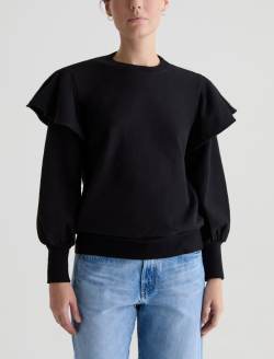Cecilia Sweatshirt True Black Ruffle Sleeve Crew Neck Sweatshirt WOMENS TOPS Photo 1