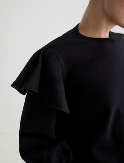 Cecilia Sweatshirt True Black Ruffle Sleeve Crew Neck Sweatshirt WOMENS TOPS Photo 2