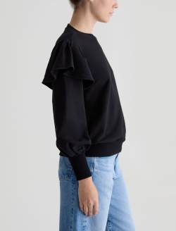 Cecilia Sweatshirt True Black Ruffle Sleeve Crew Neck Sweatshirt WOMENS TOPS Photo 3