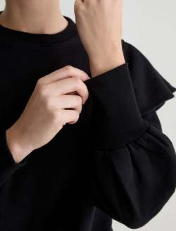 Cecilia Sweatshirt True Black Ruffle Sleeve Crew Neck Sweatshirt WOMENS TOPS Photo 5