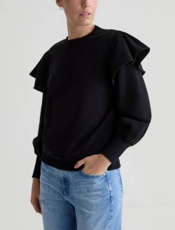 Cecilia Sweatshirt True Black Ruffle Sleeve Crew Neck Sweatshirt WOMENS TOPS Photo 6