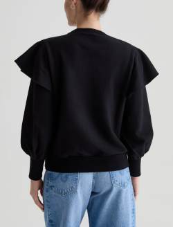 Cecilia Sweatshirt True Black Ruffle Sleeve Crew Neck Sweatshirt WOMENS TOPS Photo 7