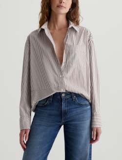 Addison Shirt Stripe Mix Khaki Multi Relaxed Button-Up Shirt WOMENS TOPS Photo 2