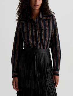 Melia Western Shirt Bold Stripe Black Multi Long-Sleeve Snap Button WOMENS TOPS Photo 2