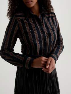 Melia Western Shirt Bold Stripe Black Multi Classic Fit Long Sleeve Button Up Western Shirt WOMENS TOPS Photo 3