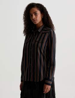 Melia Western Shirt Bold Stripe Black Multi Classic Fit Long Sleeve Button Up Western Shirt WOMENS TOPS Photo 7