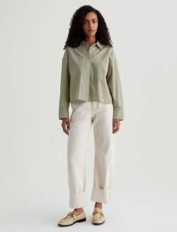 Kellan Studio Stripe Rosemary Multi Relaxed Crop Shirt WOMENS TOPS Photo 5