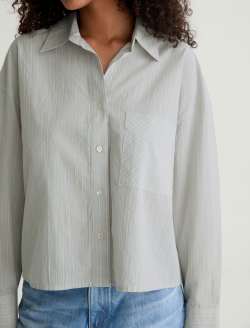 Kellan Studio Stripe Sea Fog Multi Relaxed Crop Shirt WOMENS TOPS Photo 3