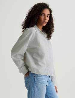 Kellan Studio Stripe Sea Fog Multi Relaxed Crop Shirt WOMENS TOPS Photo 4