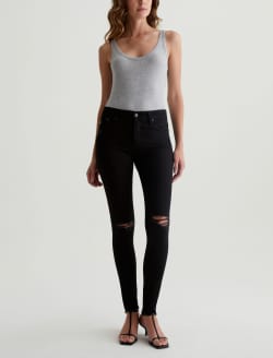 【HI FI FNK】Dark Ruff Banding Denim Womens Farrah Skinny Ankle 1 Year Midnight Black Destruct at