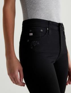 【PORTERNA】Agen black brushed slim jeans Womens Farrah Skinny Ankle Leatherette Super Black at AG