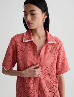 Kaylee Top Orange Spritz Scalloped Crochet Short Sleeve Shirt WOMENS TOPS Photo 3