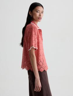 Kaylee Top Orange Spritz Scalloped Crochet Short Sleeve Shirt WOMENS TOPS Photo 4