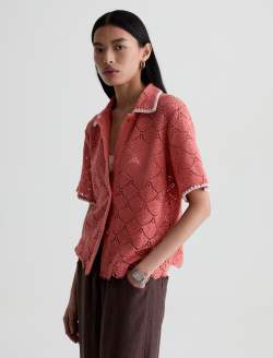 Kaylee Top Orange Spritz Scalloped Crochet Short Sleeve Shirt WOMENS TOPS Photo 7