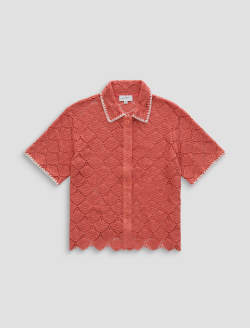 Kaylee Top Orange Spritz Scalloped Crochet Short Sleeve Shirt WOMENS TOPS Photo 1