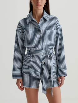 Nora Jacket Nordic Stripe Indigo Multi Belted Jacket WOMENS TOPS Photo 2