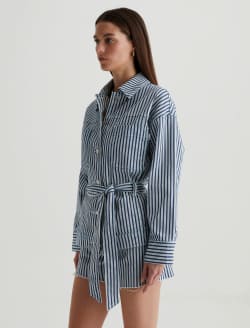 Nora Jacket Nordic Stripe Indigo Multi Belted Jacket WOMENS TOPS Photo 7