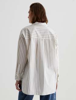 【ANGLAN】Mark Stripe Wide PK Tee Women Brea Shirt Halo Stripe Neutral Multi at AG Jeans