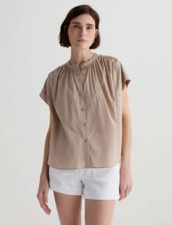 Lotta Blouse Simple Taupe Short Sleeve Shirred Blouse WOMENS TOPS Photo 2