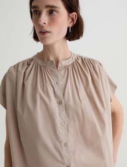 Lotta Blouse Simple Taupe Short Sleeve Shirred Blouse WOMENS TOPS Photo 3