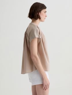 Lotta Blouse Simple Taupe Short Sleeve Shirred Blouse WOMENS TOPS Photo 4