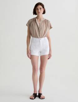 Lotta Blouse Simple Taupe Short Sleeve Shirred Blouse WOMENS TOPS Photo 5