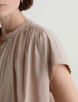 Lotta Blouse Simple Taupe Short Sleeve Shirred Blouse WOMENS TOPS Photo 6