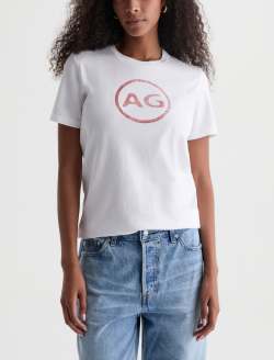 Jagger Crew AG Distress Logo True White Classic Graphic Tee WOMENS TOPS Photo 2