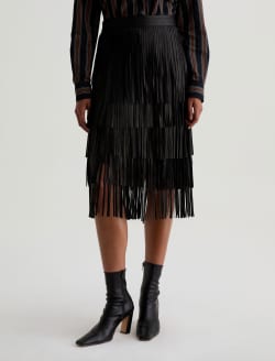 Marissa Leather Skirt Super Black Fringe Skirt WOMENS BOTTOMS Photo 3