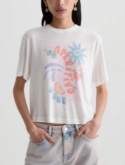 Charli Crew Aperitivo Hour Relaxed Linen Short Sleeve Tee WOMENS TOPS Photo 2