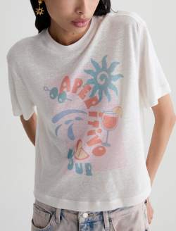 Charli Crew Aperitivo Hour Relaxed Linen Short Sleeve Tee WOMENS TOPS Photo 3